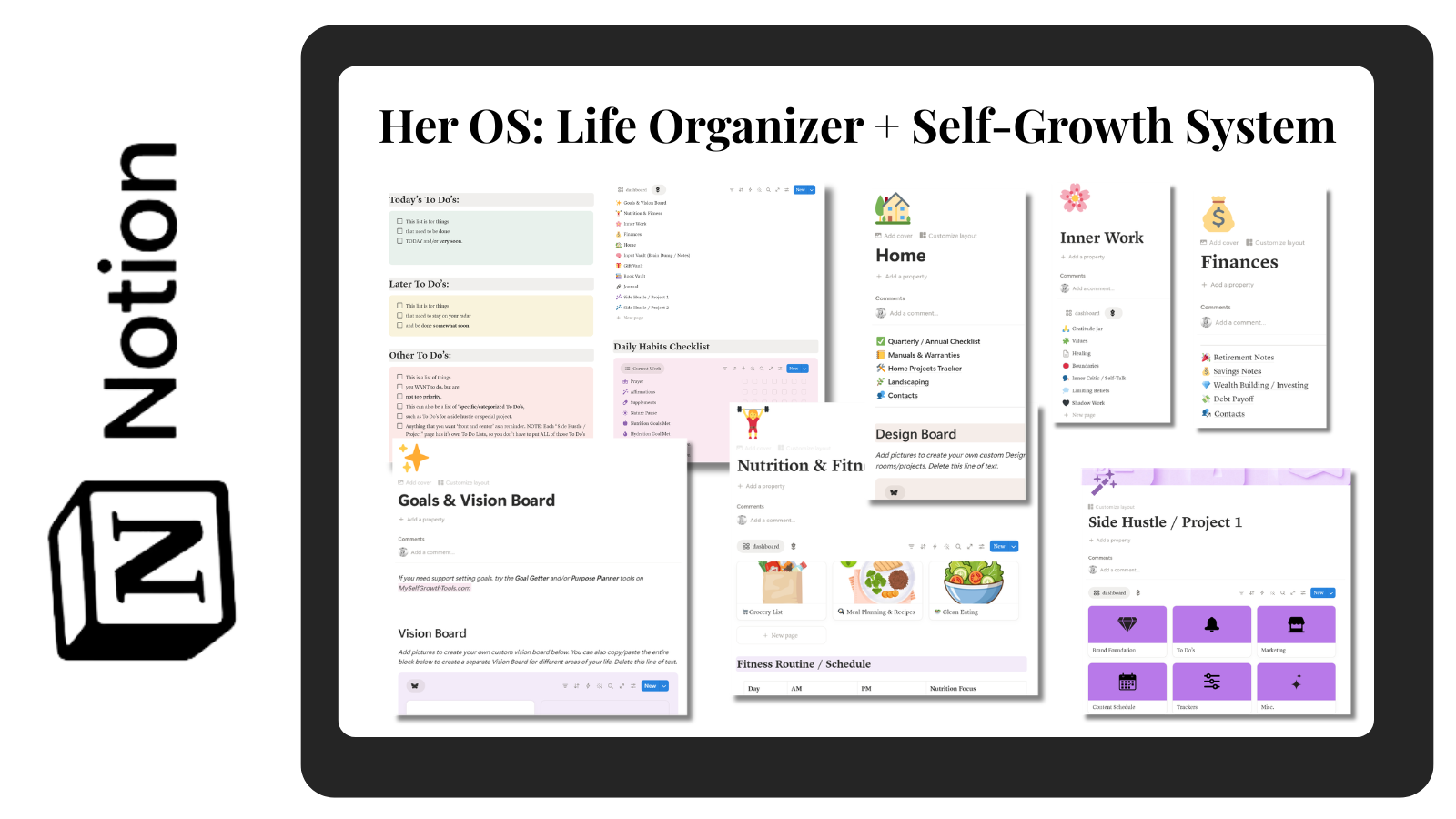 Preview of Her OS Life Organizer Notion Template